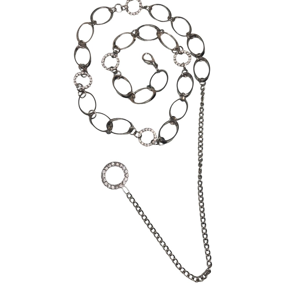 Y2K Belly Chain Silver Belt with‎ Rhinestone Accents Waist Hip Dress Accessory